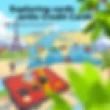 Scenic view of a world map with travel icons