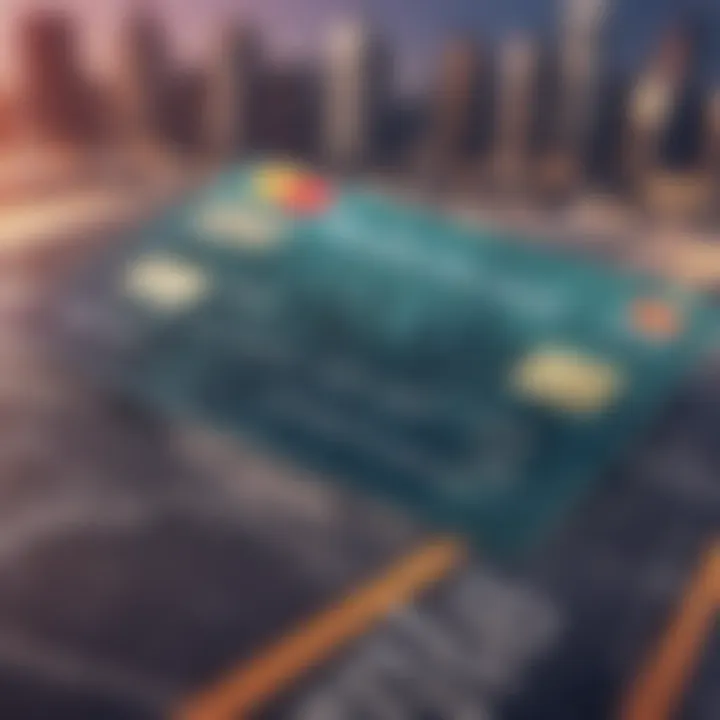 Close-up of a credit card with a blurred background of a cityscape