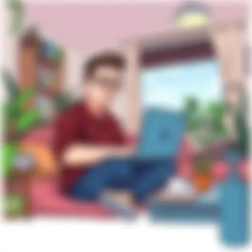 Freelancer working on a laptop in a cozy home environment