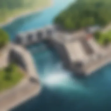 Utilizing Hydroelectric Power A serene hydroelectric dam showcasing water energy utilization