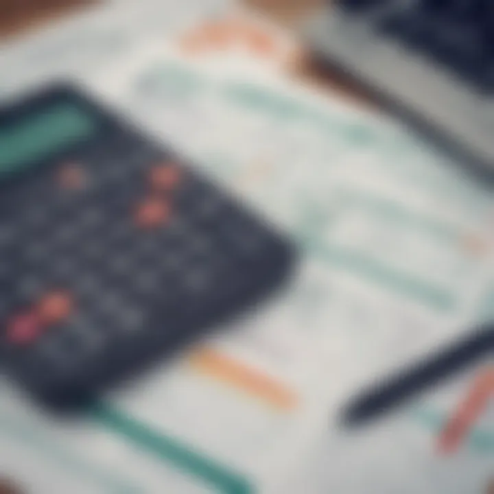 A calculator and financial documents on a desk.