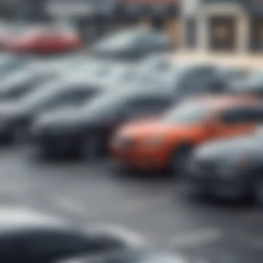 A detailed view of a car dealership showcasing various vehicles