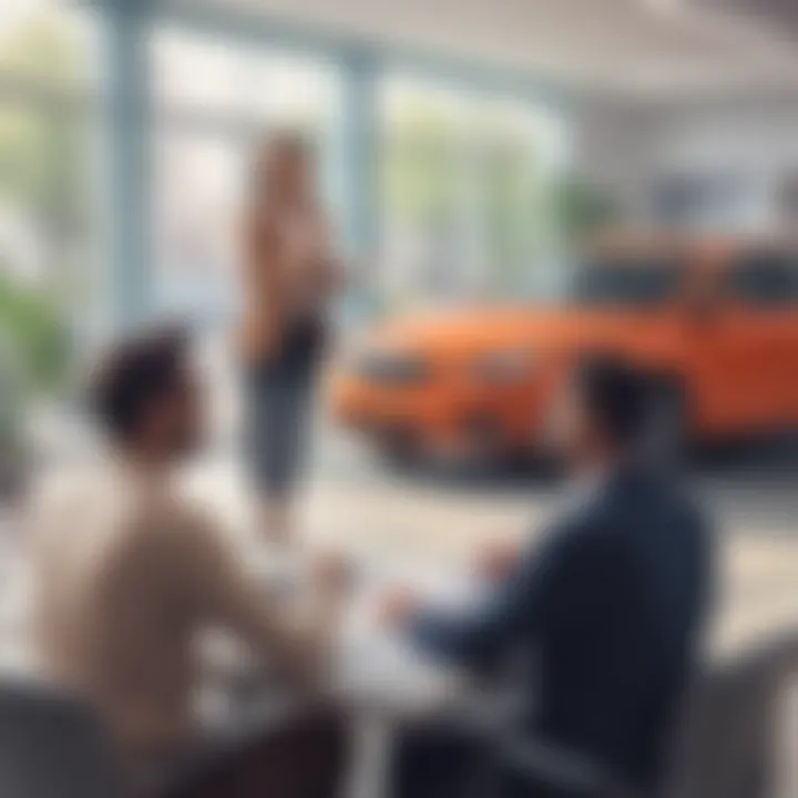 A consumer engaged in discussion with a dealership representative