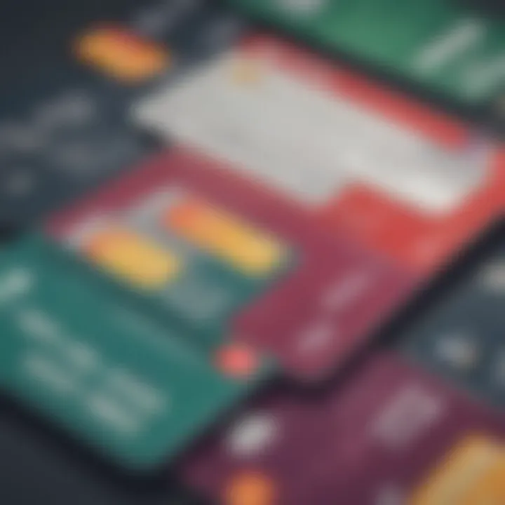 A close-up view of various debit cards.