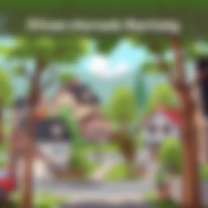 A scenic neighborhood view with houses for rent