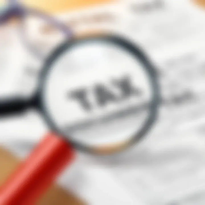 Scrutinizing Tax Documents Magnifying glass on tax documents indicating scrutiny