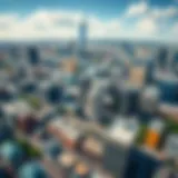 Aerial view of a bustling city showcasing commercial buildings