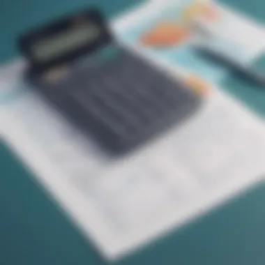 Close-up of a financial calculator with pool financing documents