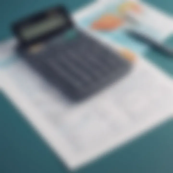 Close-up of a financial calculator with pool financing documents