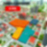 Detailed map showing various zoning classifications in an urban area