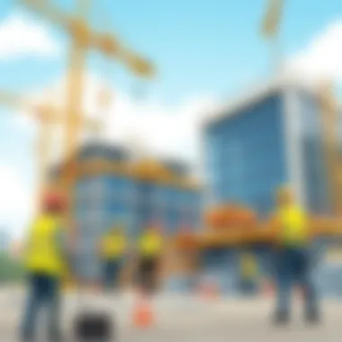 Commercial Building Construction Activities Construction workers on a commercial building site