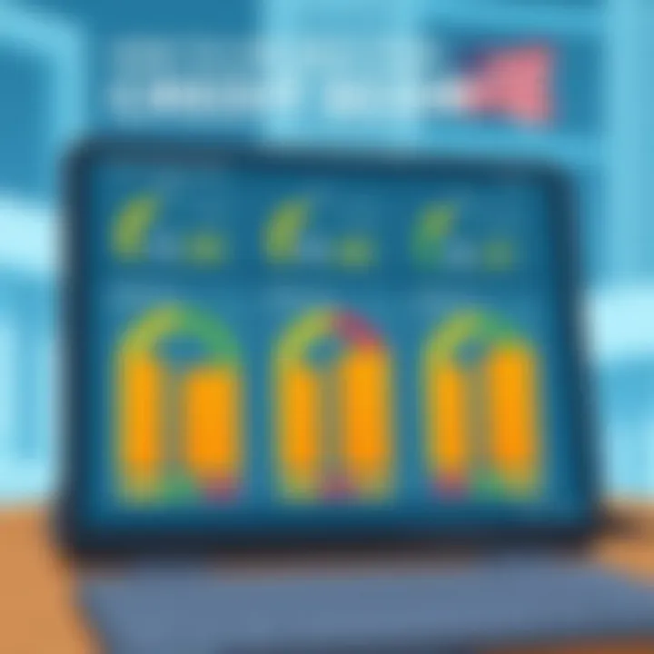 Digital Dashboard for Credit Scores An illustration of a digital dashboard displaying credit scores.